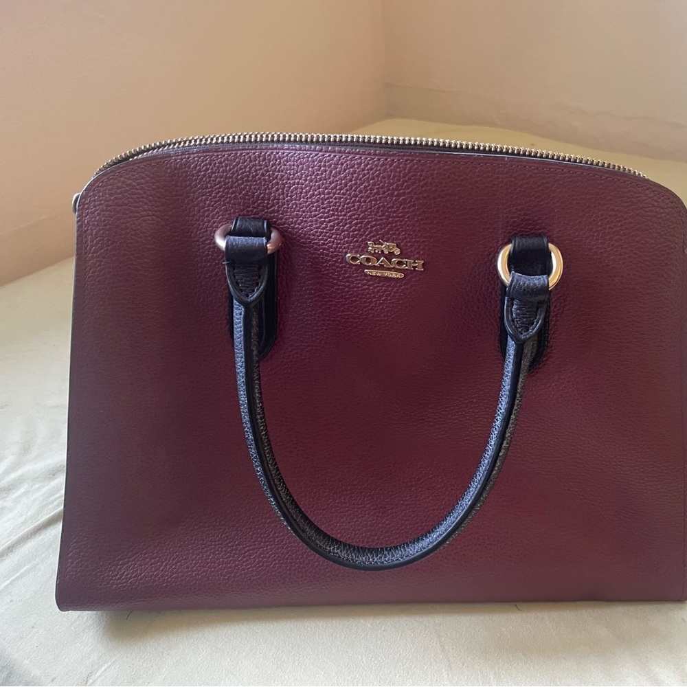Coach - burgundy hand bag, used once - nearly brand new